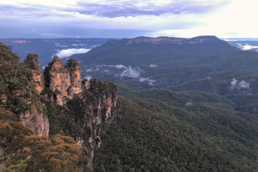 Three Sisters at rainy sunset