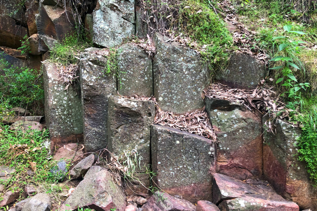 Basalt columns at sawn rocks