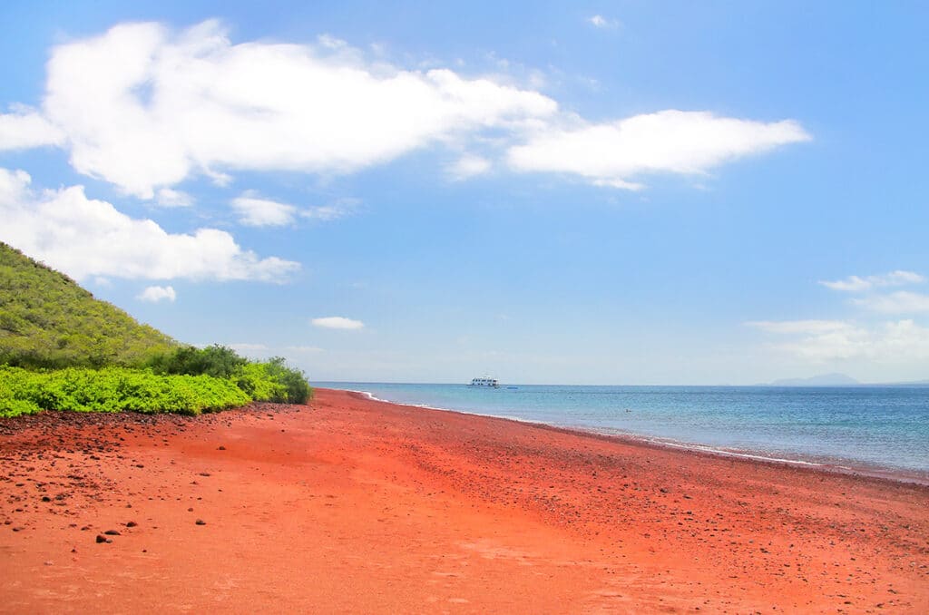 Red sand beach on Rabida island, Galapagos
