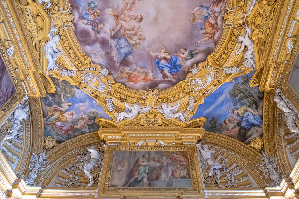 The ceiling in a Palatine Gallery room. Pitte Palace Florence