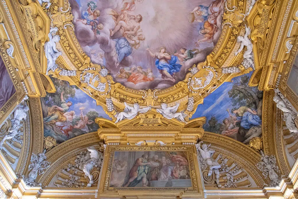The ceiling in a Palatine Gallery room. Pitte Palace Florence