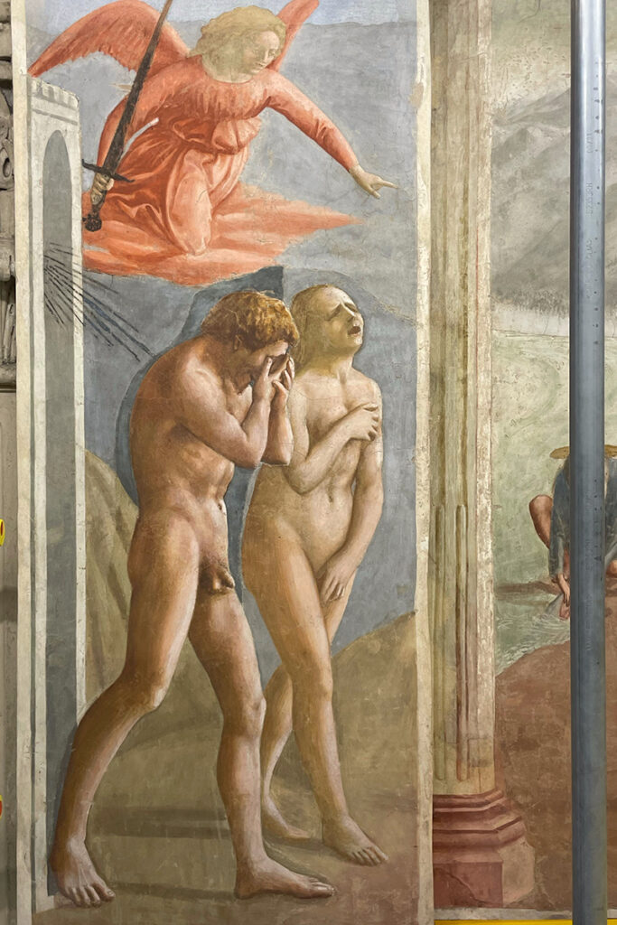 The Expulsion of Adam and Eve from Eden. Masaccio. Brancacci Chapel. Florence