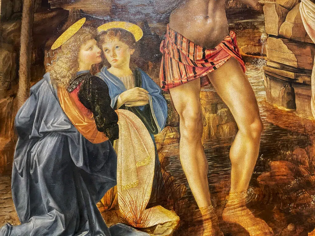 Da Vinci's angel on Verrocchio's painting