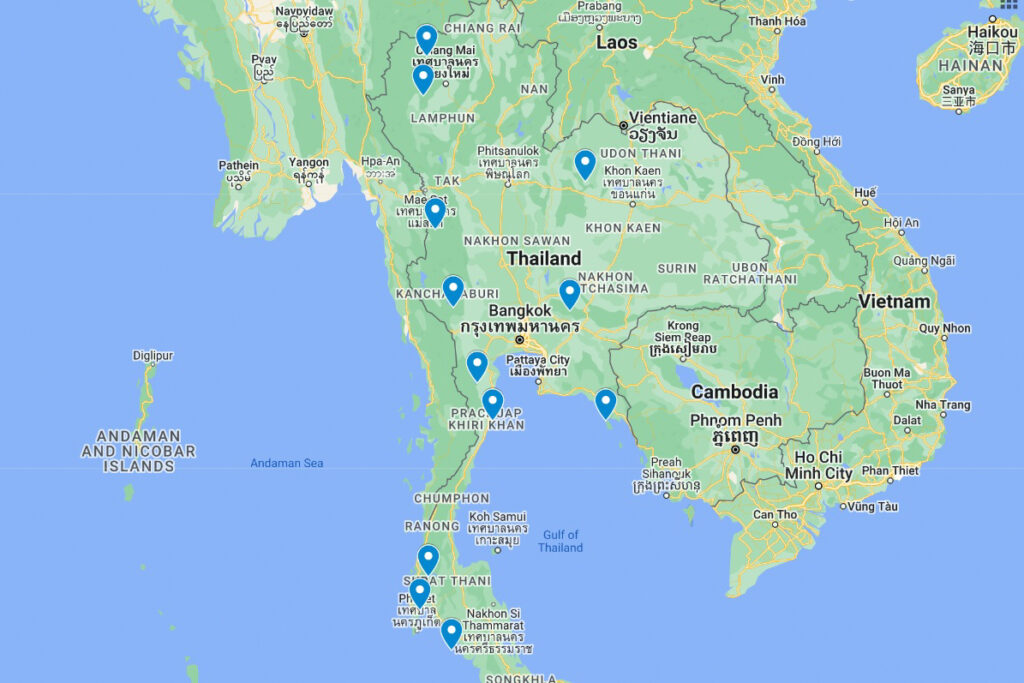 Map of the best National Parks of Thailand