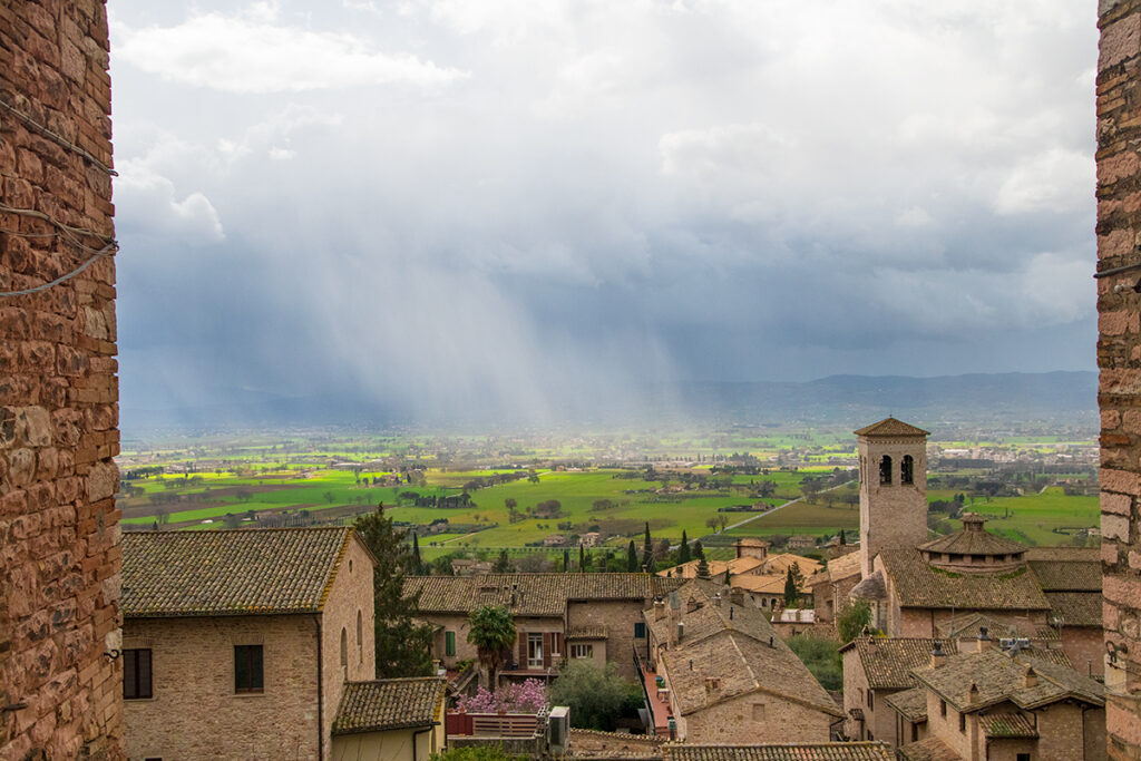 Rain over Umbrian countryside in Assisi