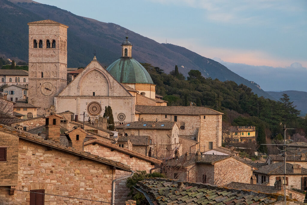 San Rufino Cathedral viewd from Rocca Maggiore in Assisi