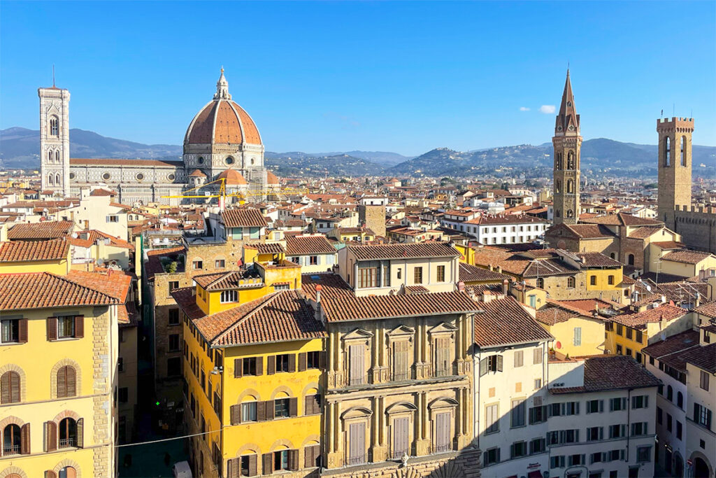 Florentine skyline: Giotto’s Campanile, Brunileschi’s Cupola, Bell Tower of Badia Fiorentina and Bargello