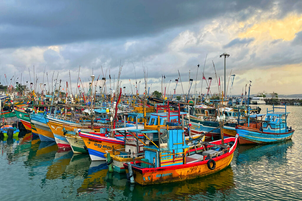 Colorful boats in Mirissa harbour