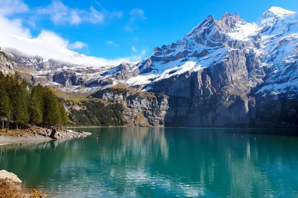 hiking in the swiss alps - Lake Oeschinen