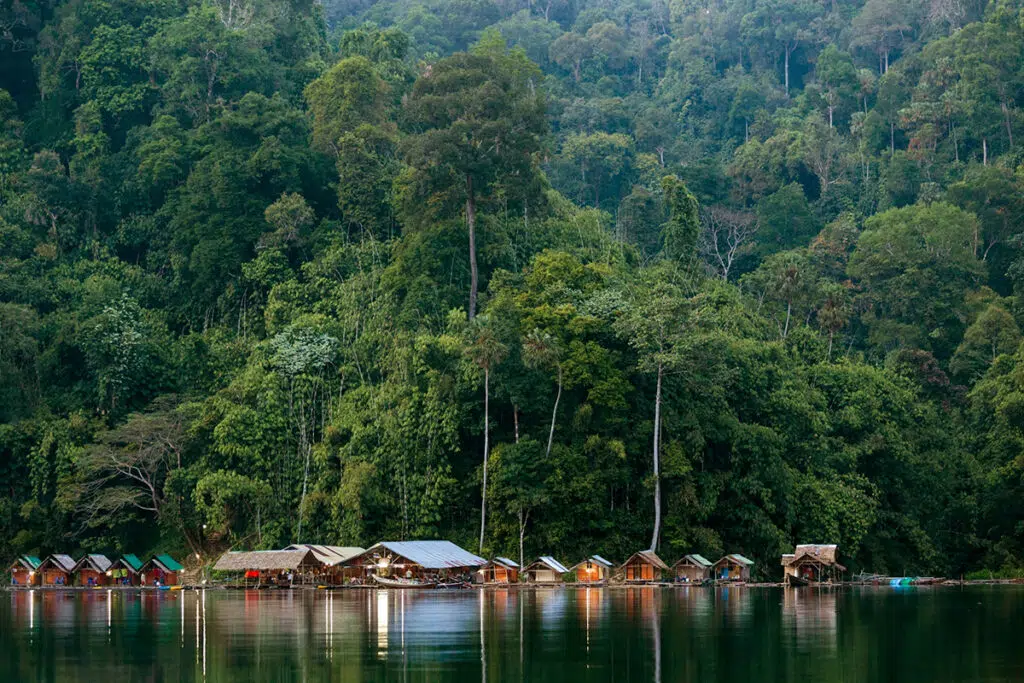 bungalos on Cheo Lan Lake in Khao Sok National Park