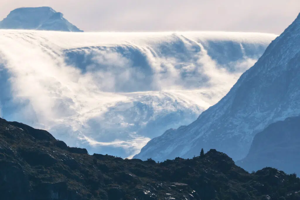 Patagonia in winter - view of the Patagonian icefieled from Grey Lake